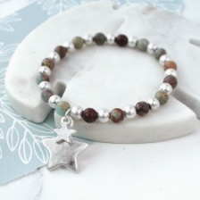 Silver Plated Double Star Beaded Bracelet by Peace of Mind